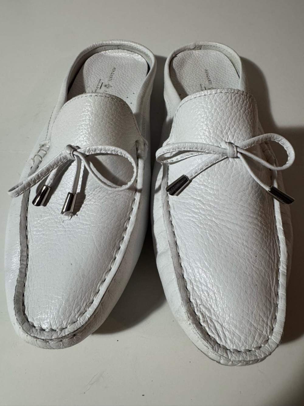 Mercanti Fiorentini White Pebbled Leather Slip-On Mule Size 10 B